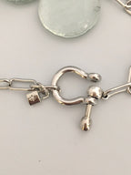 Silver Paperclip Chain Necklace with Shackle Clasp & Padlock