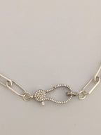 Matte Silver Paperclip Chain Necklace: Pave Lobster Clasp