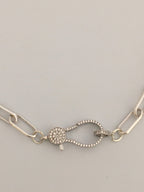 Matte Silver Paperclip Chain Necklace: Pave Lobster Clasp