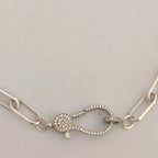 Silver Carabiner Choker Chain-Matte Paperclip Chain Necklace-Pave Lobster Clasp-Matte Silver Chain Necklace-Paperclip Link Chain
