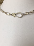 Matte Silver Paperclip Chain Necklace: Pave Lobster Clasp