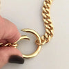 Gold Curb Link Chain Necklace-Cuban Chain Choker-Chain Choker-Gold Chain Necklace-Chunky Necklace-Spring Lock Connector-Gold Carabiner