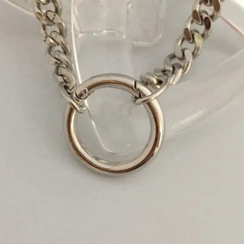 Silver Curb Link Chain Necklace-Cuban Chain Choker-Chain Choker-Silver Chain Necklace-Chunky Necklace-Spring Lock Connector-Silver Carabiner