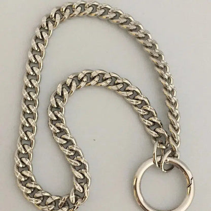 Silver Curb Link Chain Necklace-Cuban Chain Choker-Chain Choker-Silver Chain Necklace-Chunky Necklace-Spring Lock Connector-Silver Carabiner