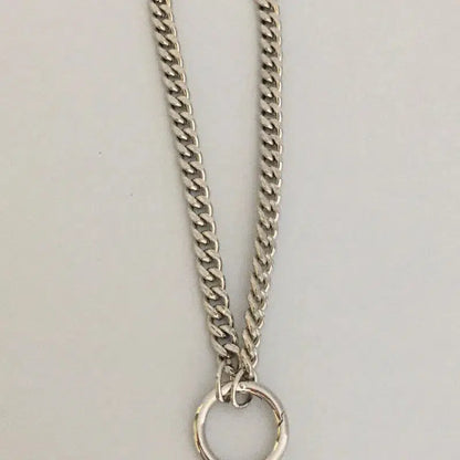 Silver Curb Link Chain Necklace-Cuban Chain Choker-Chain Choker-Silver Chain Necklace-Chunky Necklace-Spring Lock Connector-Silver Carabiner