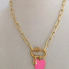 Gold Carabiner Chain Necklace-Enamel Heart Charm-Gold CZ Padlock Charm-Paperclip Link Chain-Gold Rope Carabiner Clasp-Chain Choker Necklace