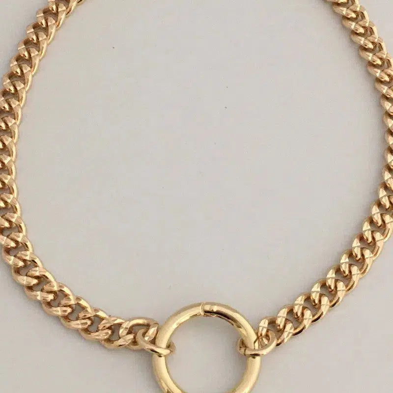 Gold Curb Link Chain Necklace-Cuban Chain Choker-Chain Choker-Gold Chain Necklace-Chunky Necklace-Spring Lock Connector-Gold Carabiner