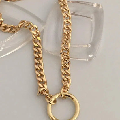 Gold Curb Link Chain Necklace-Cuban Chain Choker-Chain Choker-Gold Chain Necklace-Chunky Necklace-Spring Lock Connector-Gold Carabiner