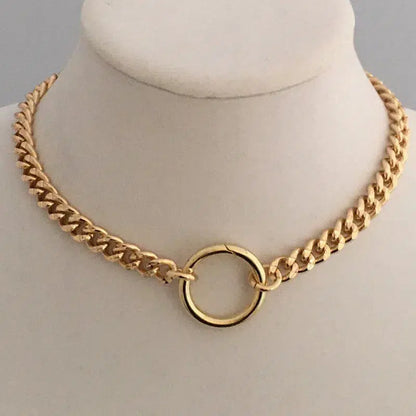 Gold Curb Link Chain Necklace-Cuban Chain Choker-Chain Choker-Gold Chain Necklace-Chunky Necklace-Spring Lock Connector-Gold Carabiner