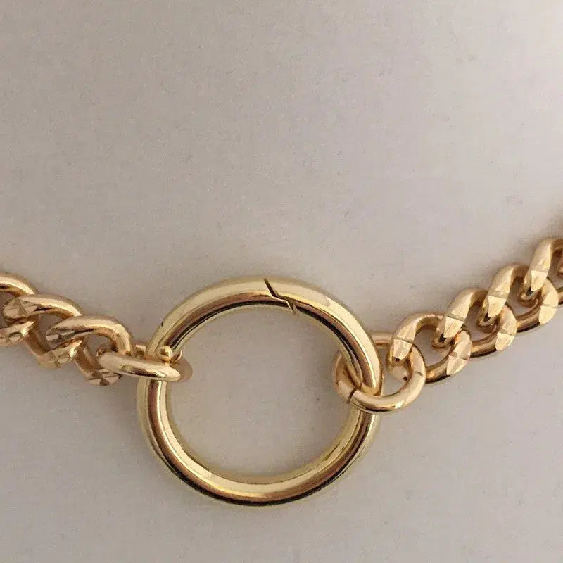 Gold Curb Link Chain Necklace-Cuban Chain Choker-Chain Choker-Gold Chain Necklace-Chunky Necklace-Spring Lock Connector-Gold Carabiner