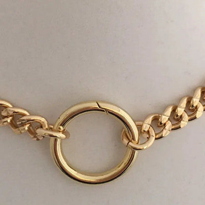 Gold Curb Link Chain Necklace-Cuban Chain Choker-Chain Choker-Gold Chain Necklace-Chunky Necklace-Spring Lock Connector-Gold Carabiner