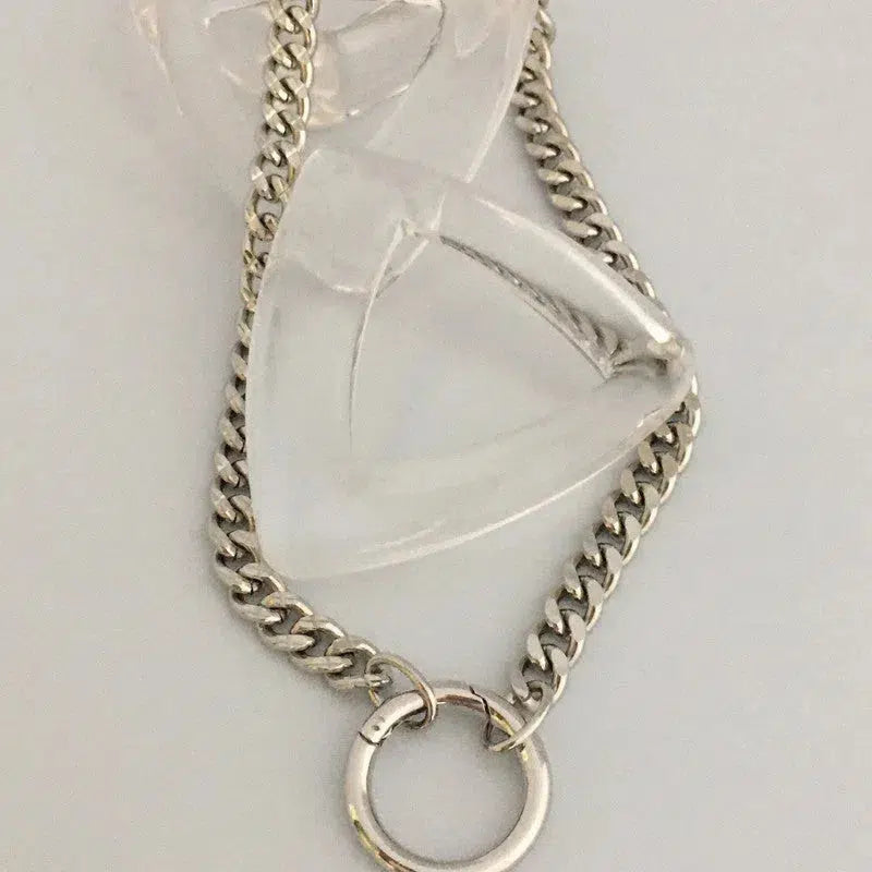 Silver Curb Link Chain Necklace-Cuban Chain Choker-Chain Choker-Silver Chain Necklace-Chunky Necklace-Spring Lock Connector-Silver Carabiner