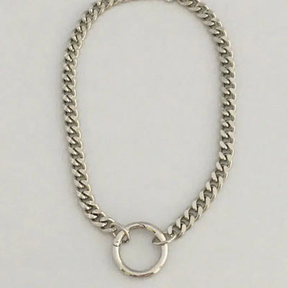 Silver Curb Link Chain Necklace-Cuban Chain Choker-Chain Choker-Silver Chain Necklace-Chunky Necklace-Spring Lock Connector-Silver Carabiner