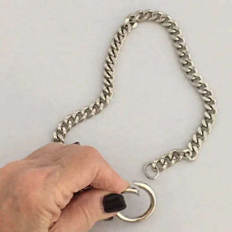 Silver Curb Link Chain Necklace-Cuban Chain Choker-Chain Choker-Silver Chain Necklace-Chunky Necklace-Spring Lock Connector-Silver Carabiner