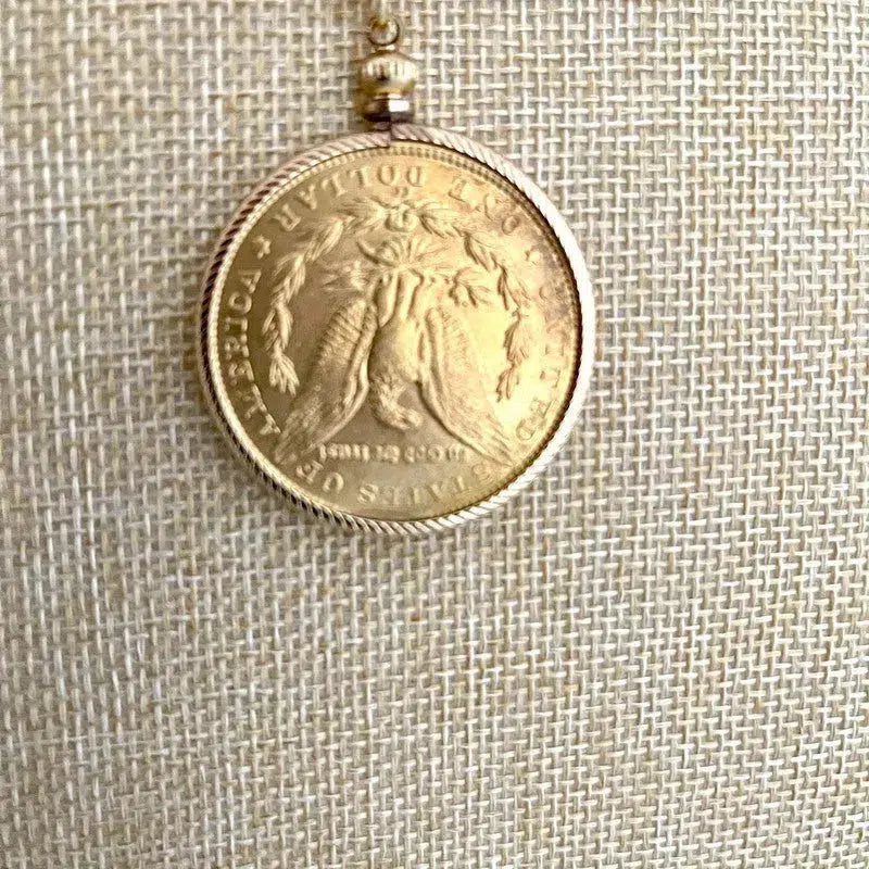 Gold Bezel Coin Necklace-Paperclip Chain-Shiny Gold Coin-Reproduction Coin-LibertyCoin-Carabiner Clasp-Spring Lock Clasp