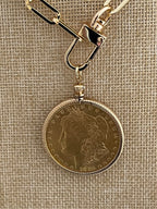 Gold Coin Pendant-Paperclip Chain Necklace-Shiny Gold Coin-Reproduction Coin-LibertyCoin-Carabiner Clasp-Spring Lock Clasp-Aesthetic Jewel