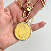 Gold Bezel Coin Necklace-Paperclip Chain-Shiny Gold Coin-Reproduction Coin-LibertyCoin-Carabiner Clasp-Spring Lock Clasp