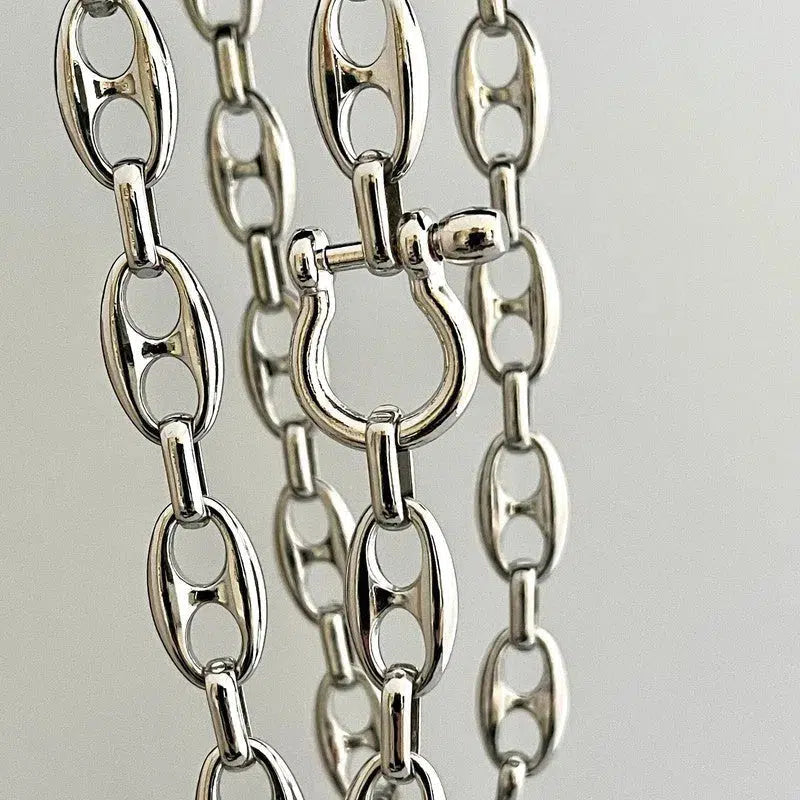 Mens Stainless Steel Link Chain Necklace With Gold Screws