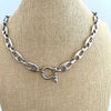 Silver Chunky Large Link Chain Necklace-Shackle Clasp-Puffed Link Chain-Choker Chain Necklace-Rhodium Plated-Trending Jewelry