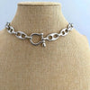 Silver Chunky Large Link Chain Necklace-Shackle Clasp-Puffed Link Chain-Choker Chain Necklace-Choker Chain-Rhodium Plated