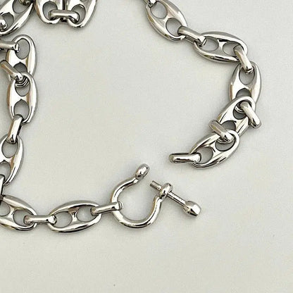 Silver Chunky Large Link Chain Necklace-Shackle Clasp-Puffed Link Chain-Choker Chain Necklace-Choker Chain-Rhodium Plated