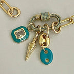 Gold Chain Choker-Paperclip Chain Necklace-Turquoise Gold Pave Carabiner Clasp-Charm Necklace -Layering Necklace-Cleavage Chain Jewelry