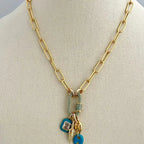 Gold Chain Choker-Paperclip Chain Necklace-Turquoise Gold Pave Carabiner Clasp-Charm Necklace -Layering Necklace-Cleavage Chain Jewelry