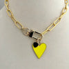Gold Chain Necklace- Enamel Heart Pendant-Carabiner Chain Choker-Charm Necklace-Paperclip Chain-Gold Heart-Spring Gate Clasp-6 Color Choices