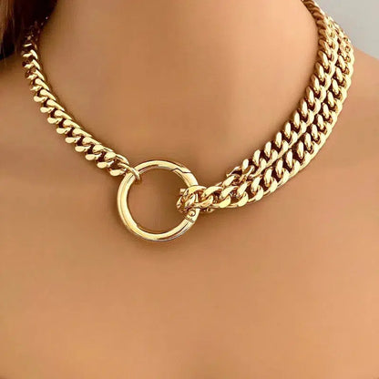 Gold Miami Cuban Chain Necklace-Thick Chunky Chain-Double Layer Cuban Chain-Round Spring Lock Clasp-Unique Design-Gift For Her