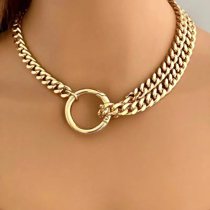 Gold Miami Cuban Chain Necklace-Thick Chunky Chain-Double Layer Cuban Chain-Round Spring Lock Clasp-Unique Design-Gift For Her