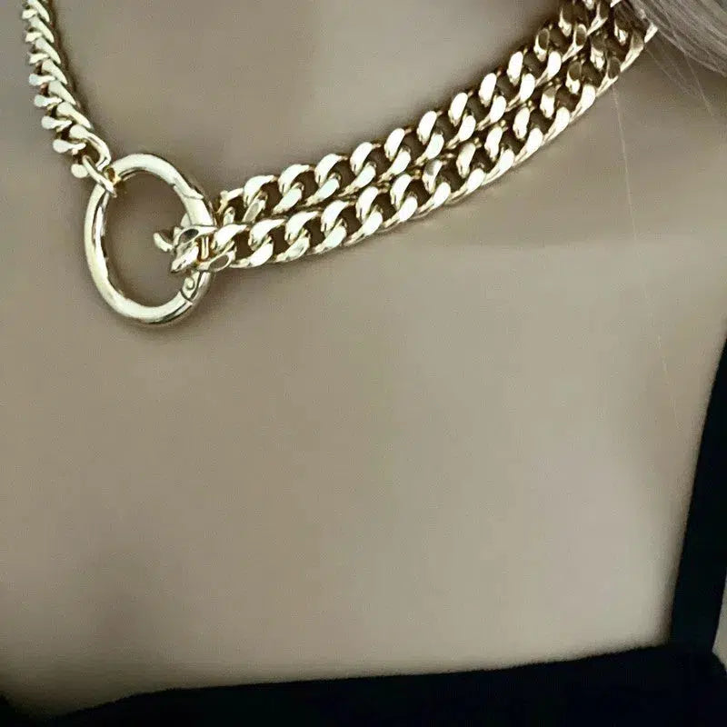 Gold Miami Cuban Chain Necklace-Thick Chunky Chain-Double Layer Cuban Chain-Round Spring Lock Clasp-Unique Design-Gift For Her