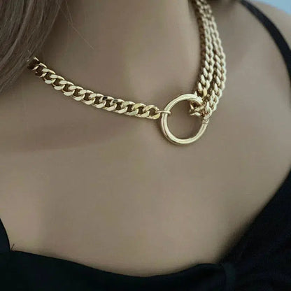 Gold Miami Cuban Chain Necklace-Thick Chunky Chain-Double Layer Cuban Chain-Round Spring Lock Clasp-Unique Design-Gift For Her