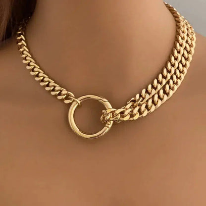 Gold Miami Cuban Chain Necklace-Thick Chunky Chain-Double Layer Cuban Chain-Round Spring Lock Clasp-Unique Design-Gift For Her