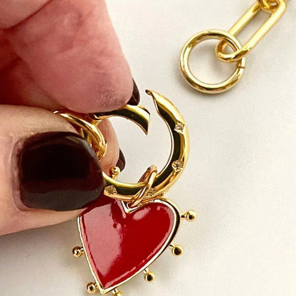 Gold Paperclip Chain Necklace-Enamel Heart Pendant-CZ Spring Clasp-Gold Paperclip Chain-Enamel Red-Blue-Pink Heart-Choice of 3 Colors