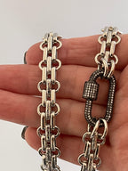 Chunky Multilink Silver Chain Necklace – Pave Carabiner Clasp