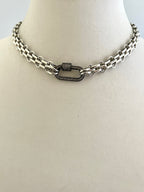Chunky Multilink Silver Chain Necklace – Pave Carabiner Clasp