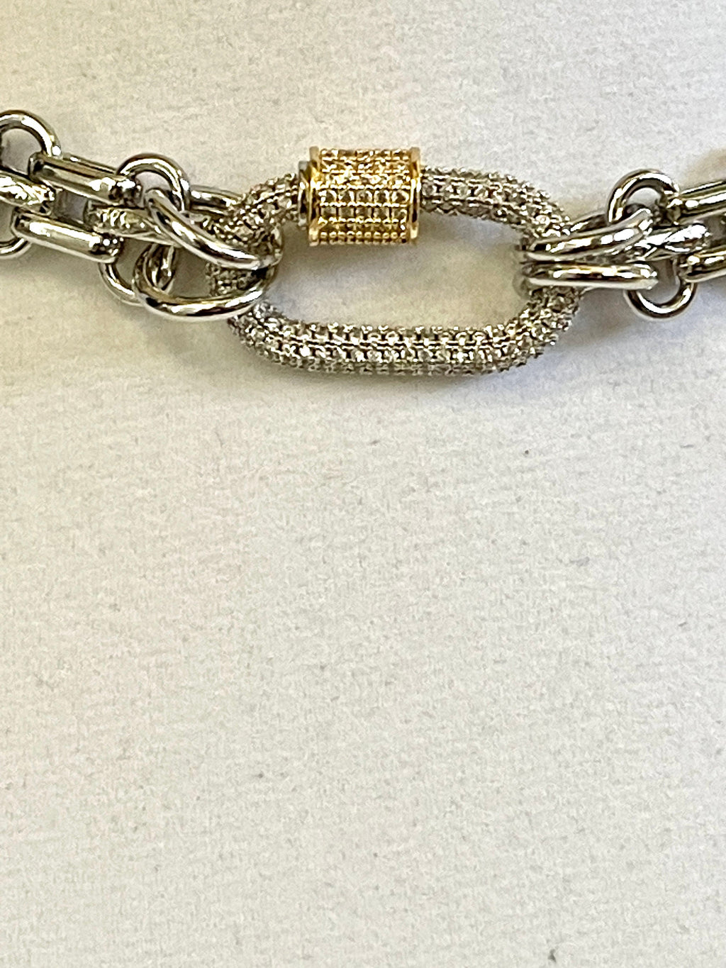 Chunky Multilink Silver Chain Necklace – Pave Carabiner Clasp