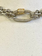 Chunky Multilink Silver Chain Necklace – Pave Carabiner Clasp
