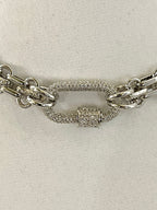 Chunky Multilink Silver Chain Necklace – Pave Carabiner Clasp