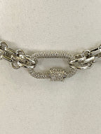 Chunky Multilink Silver Chain Necklace – Pave Carabiner Clasp