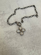 Gunmetal Cable Chain Necklace-Faceted Crystal Gunmetal Flower Pendant-Pave Carabiner Clasp
