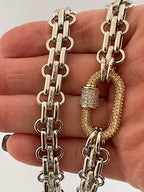 Chunky Multilink Silver Chain Necklace – Pave Carabiner Clasp