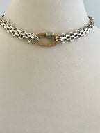 Chunky Multilink Silver Chain Necklace – Pave Carabiner Clasp