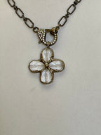 Gunmetal Cable Chain Necklace-Faceted Crystal Gunmetal Flower Pendant-Pave Carabiner Clasp