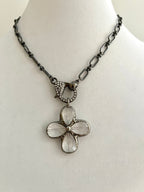Gunmetal Cable Chain Necklace-Faceted Crystal Gunmetal Flower Pendant-Pave Carabiner Clasp