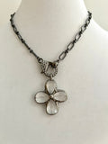 Gunmetal Cable Chain Necklace-Faceted Crystal Gunmetal Flower Pendant-Pave Carabiner Clasp