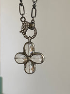 Gunmetal Cable Chain Necklace-Faceted Crystal Gunmetal Flower Pendant-Pave Carabiner Clasp