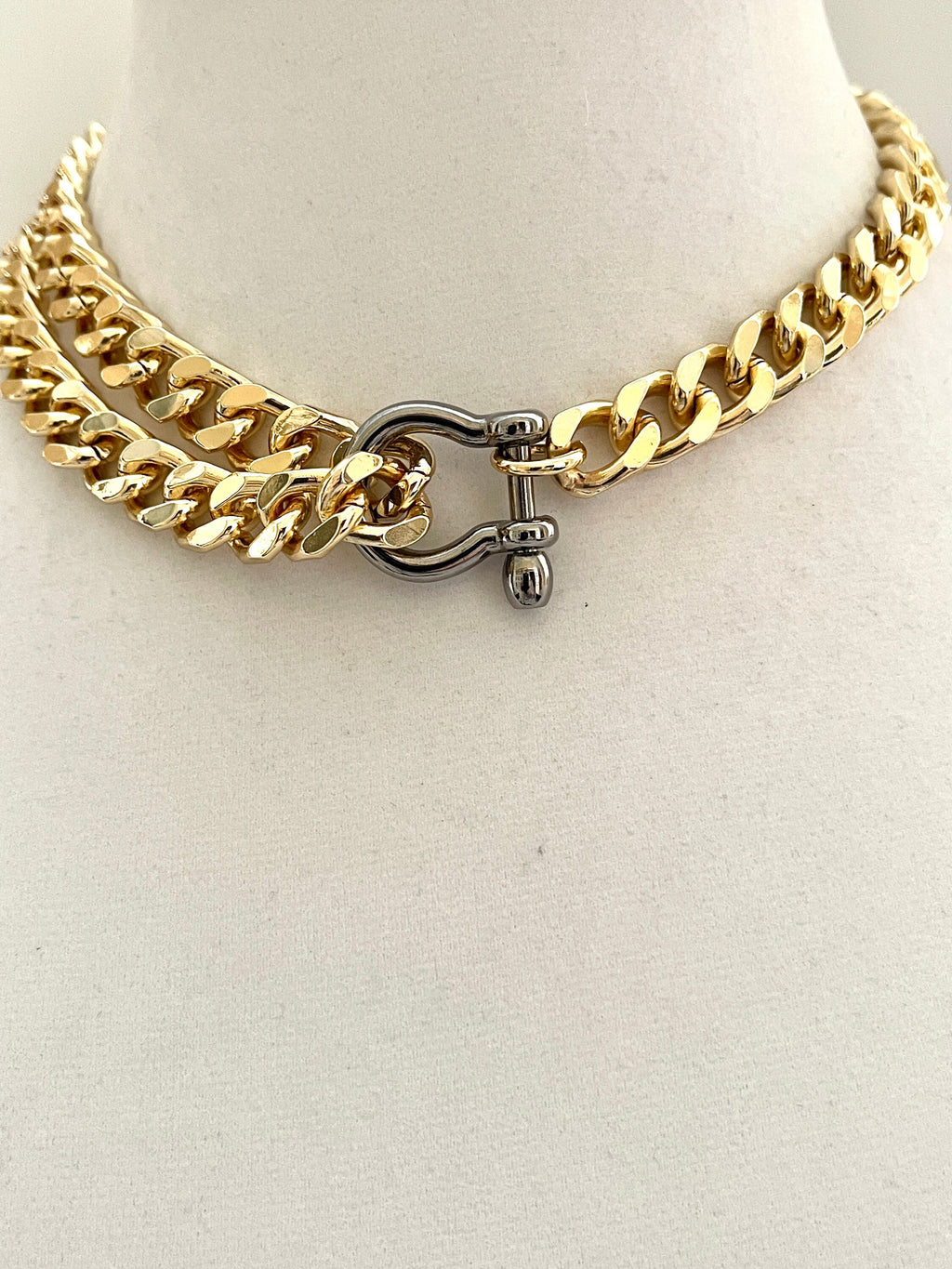 Gold Miami Cuban Chain Necklace – Chunky Double Strand, Shackle Clasp