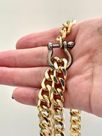 Gold Miami Cuban Chain Necklace – Chunky Double Strand, Shackle Clasp