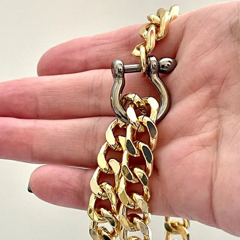 Gold Miami Cuban Chain Necklace-Thick Chunky Chain-Double Layer Cuban Chain-Shackle Clasp- 3 Color Choice Shackle-Unique Design-Gift For Her